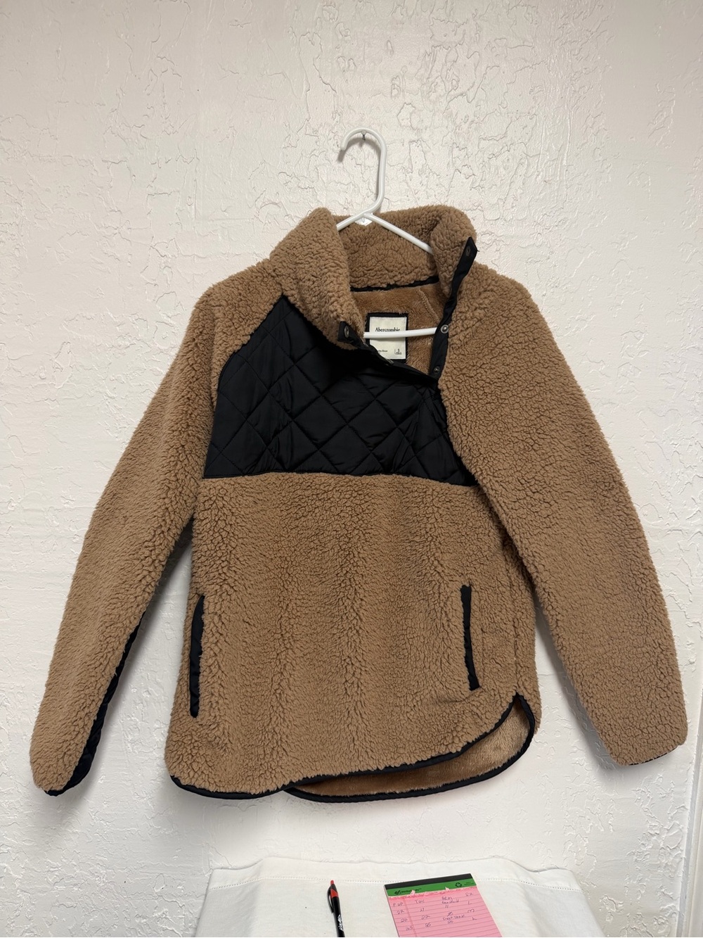 Abercrombie & Fitch Brown Sherpa Pullover with Black Quilted Yoke